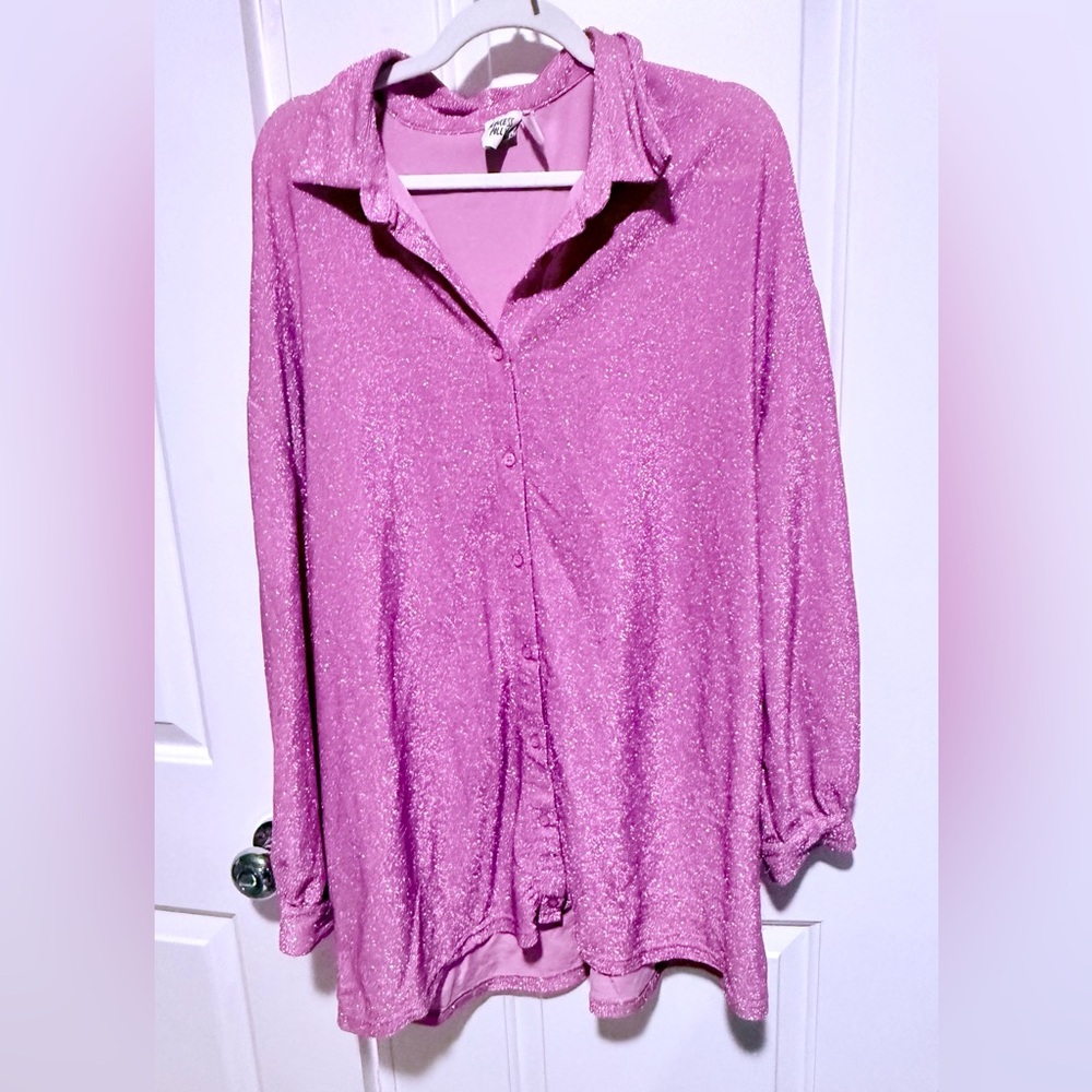 Princess Polly Pink Glitter Button Down shirt dress